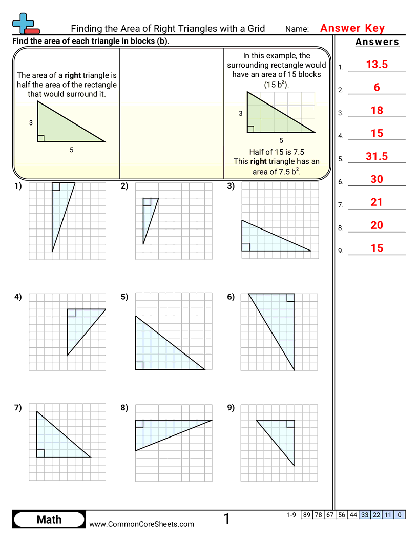 6g1 Worksheets - finding-the-area-of-right-triangles-with-a-grid worksheet