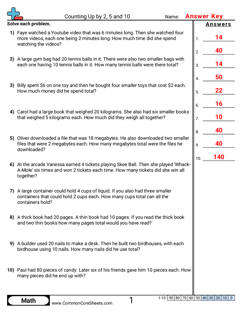 Counting Worksheets - counting-up-by-2-5-and-10-word worksheet