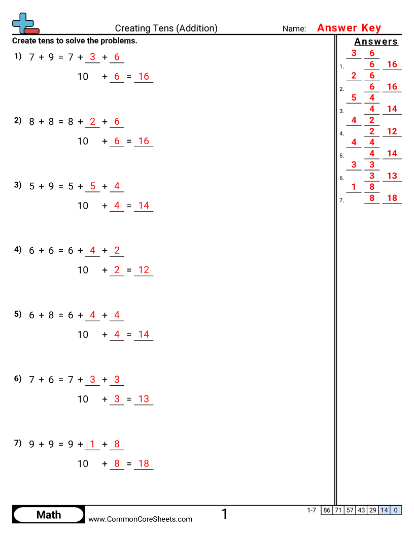 Addition Worksheets - creating-tens worksheet
