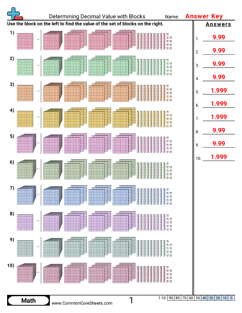 Decimal Worksheets - determining-decimal-value-with-blocks worksheet