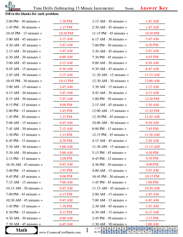  - subtracting-minutes worksheet