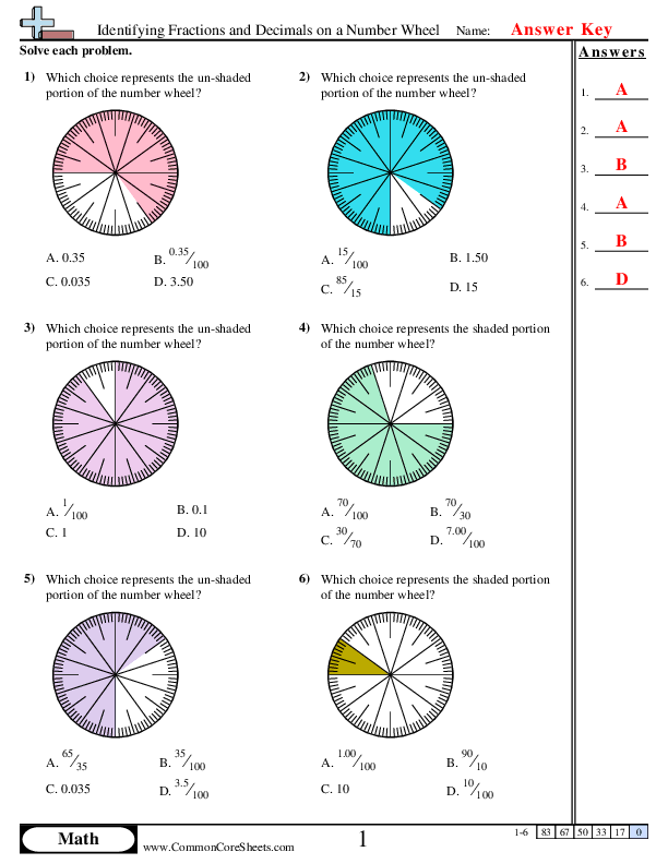  - identifying-fractions-and-decimals-on-a-number-wheel worksheet