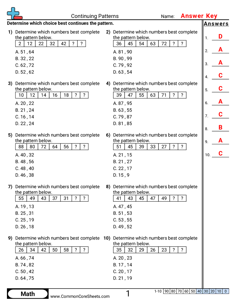 4oa5 Worksheets - continuing-patterns worksheet