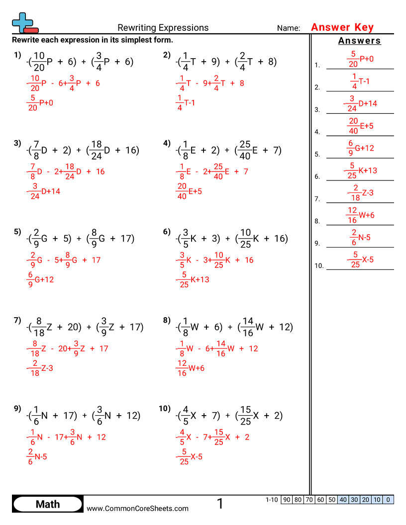 Algebra Worksheets - rewriting-expressions worksheet