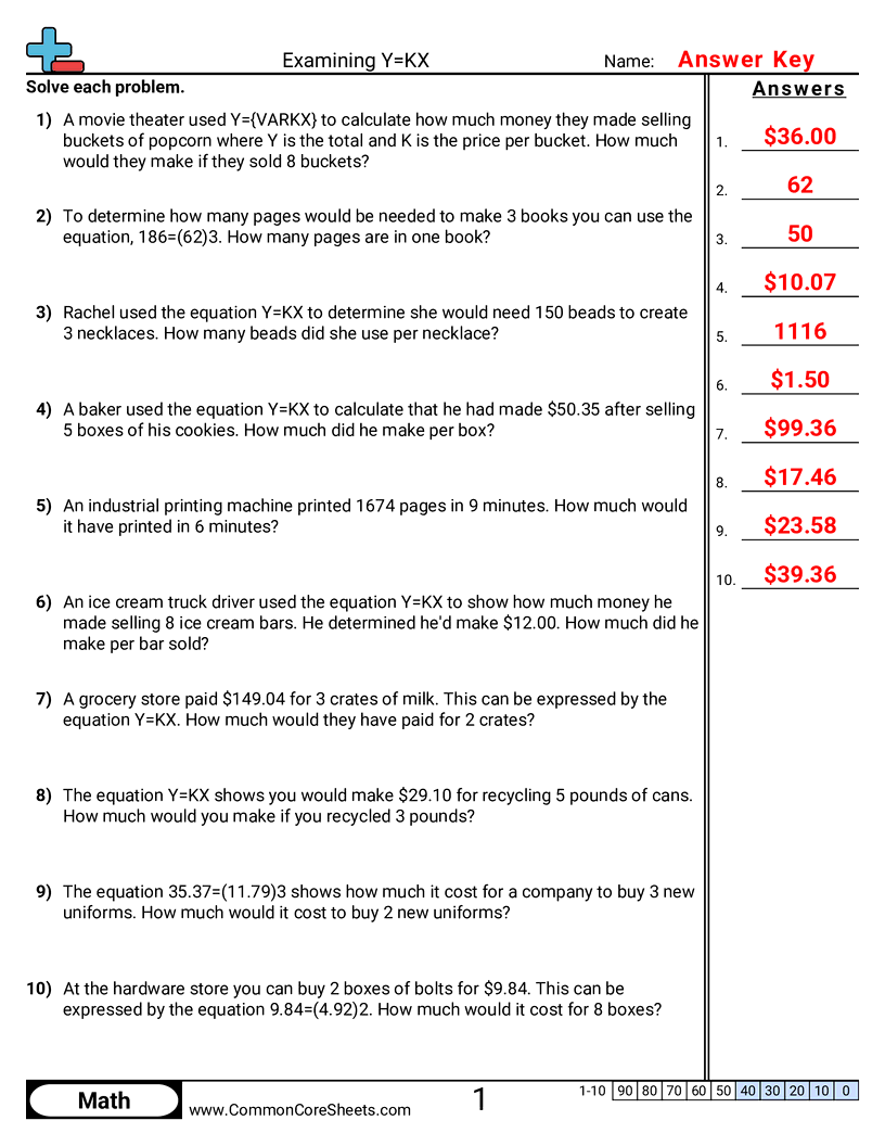 7rp2b Worksheets - examining-y-kx worksheet