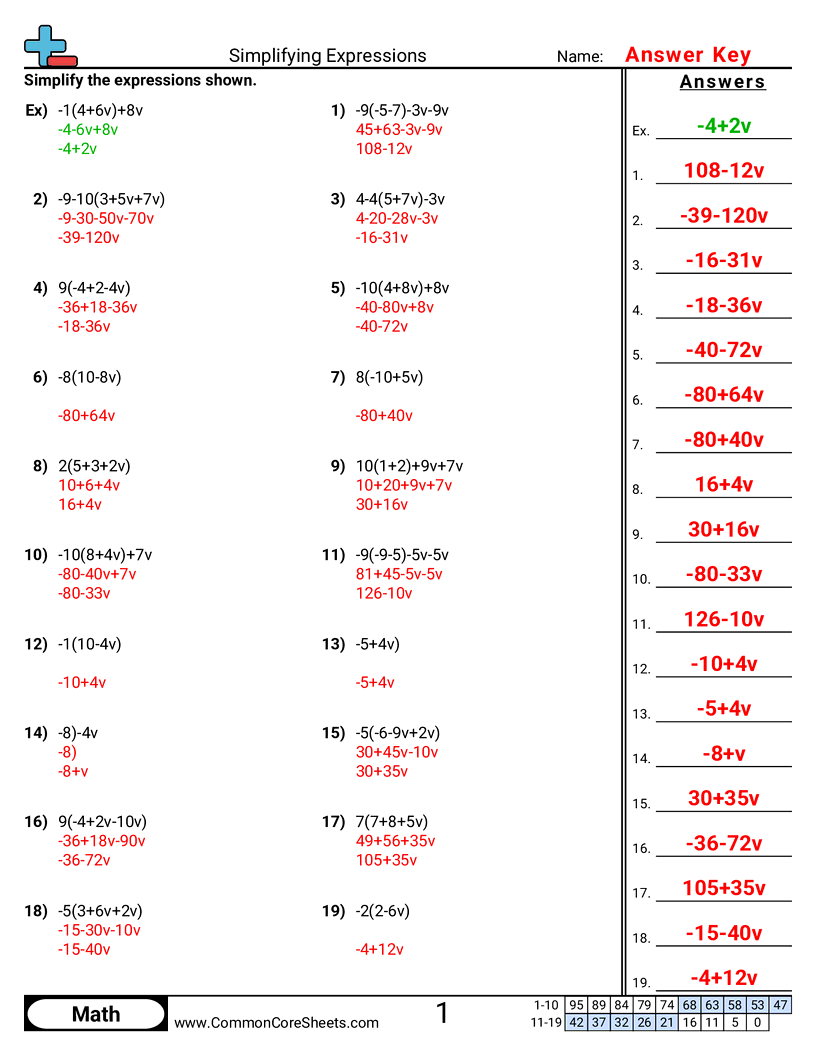 Algebra Worksheets - simplifying-expressions worksheet