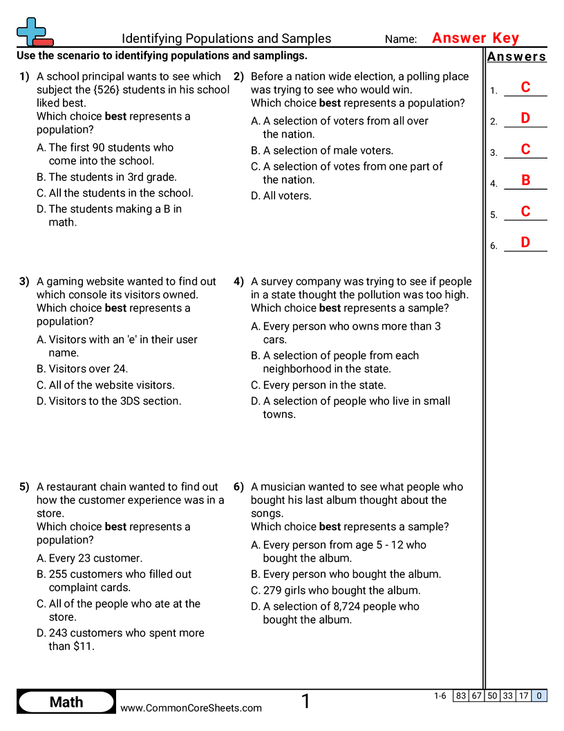 7sp1 Worksheets - identifying-populations-and-samples worksheet