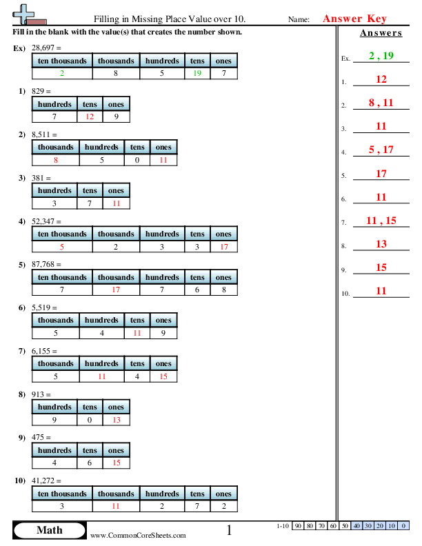  - filling-in-missing-place-value-over-10 worksheet