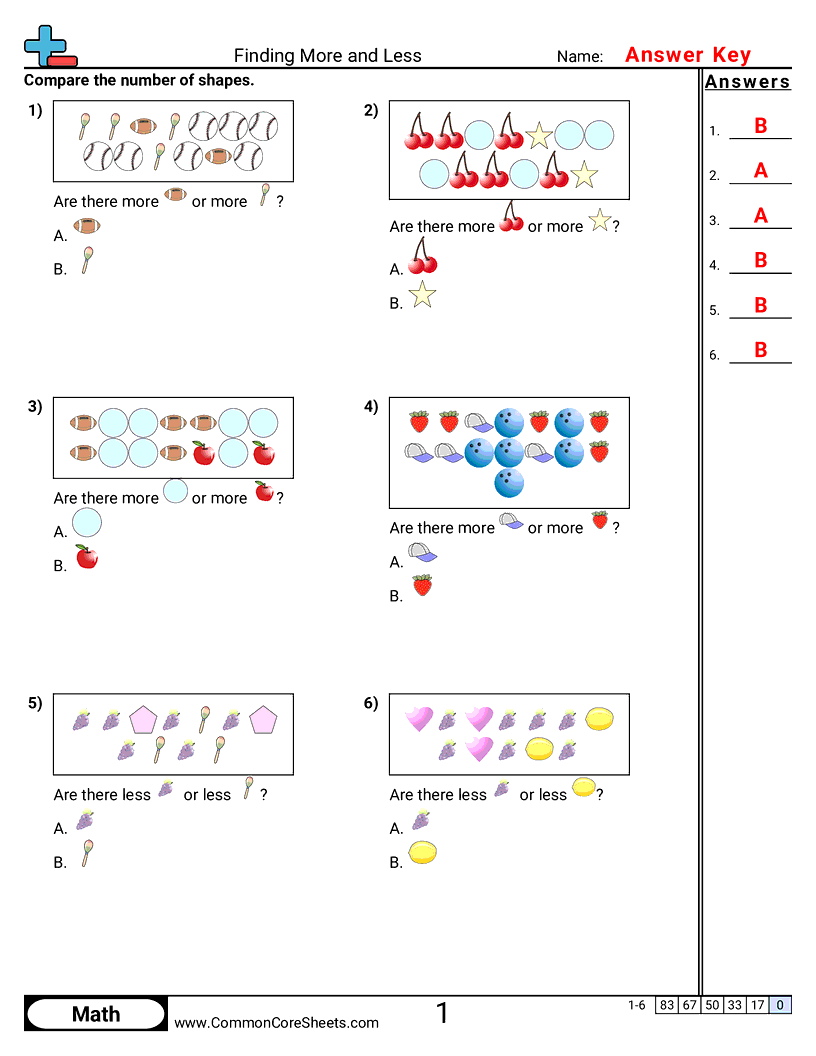 1md4 Worksheets - finding-more-and-less worksheet