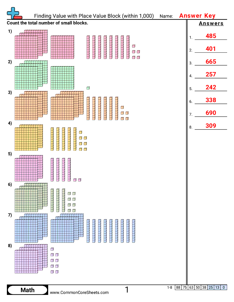 Value & Place Value Worksheets - finding-value-with-place-value-block-within-1-000 worksheet