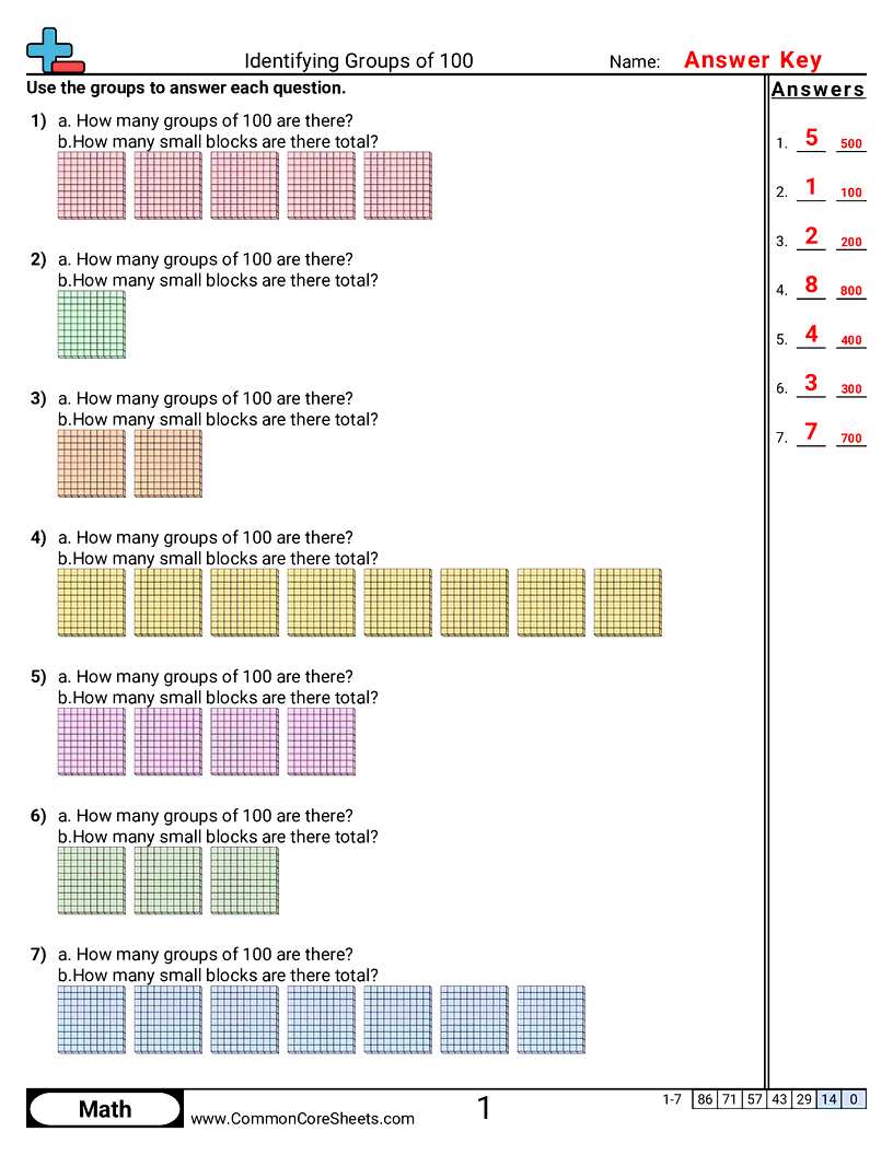 Value & Place Value Worksheets - identifying-groups-of-100 worksheet