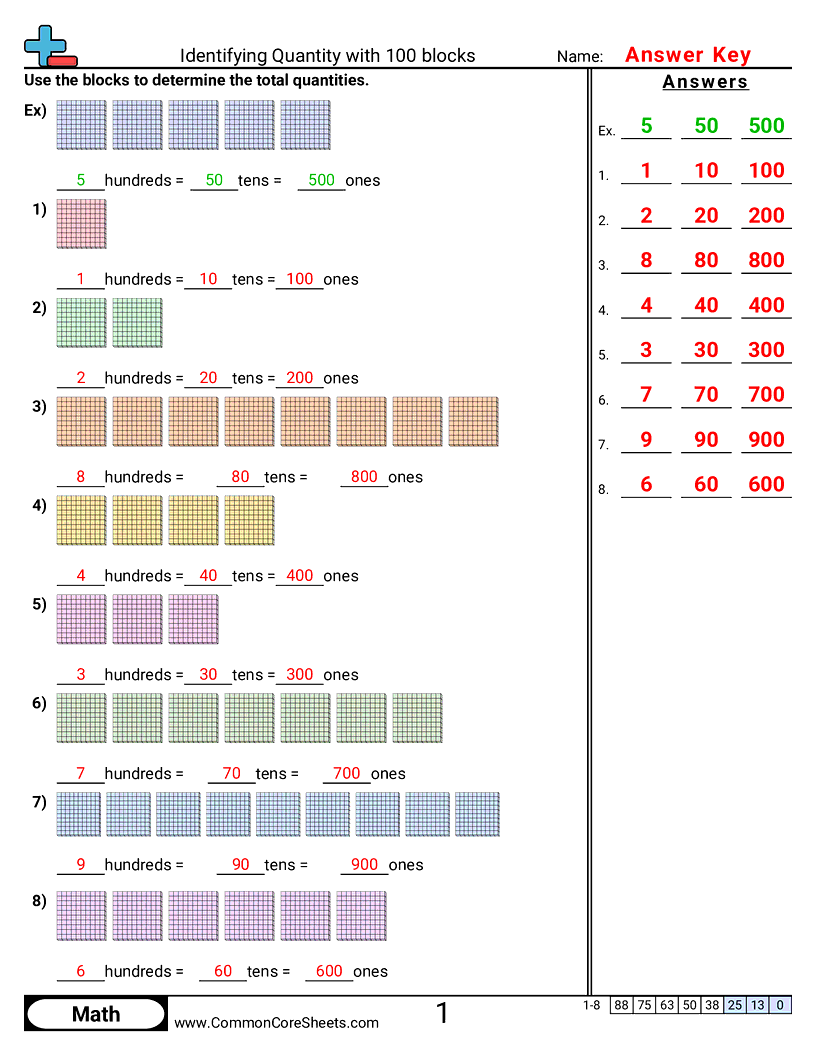 2nbt1a Worksheets - identifying-quantity-with-100-blocks worksheet